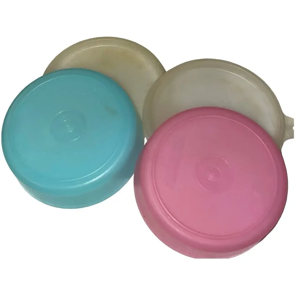 Tupperware Little Wonders Snack Bowls Set 2 Pink Blue 6oz 1286 Sheer Lid 215 VTG